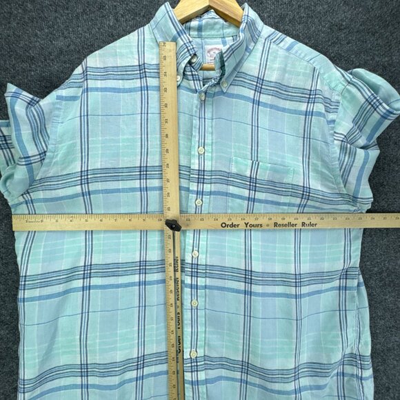 Brooks Brothers Irish Linen Shirt Mens Extra Large Blue Plaid Button Down - Picture 11 of 12